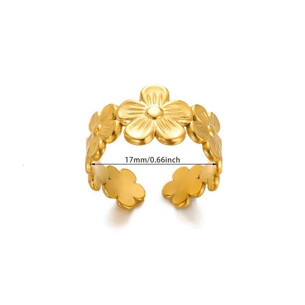 Stainless Steel Flower Open Rings For Women Trend Wedding Heart Jewelry Gold Color Geometric Hollow Ring Daily Accessories Gift H260312
