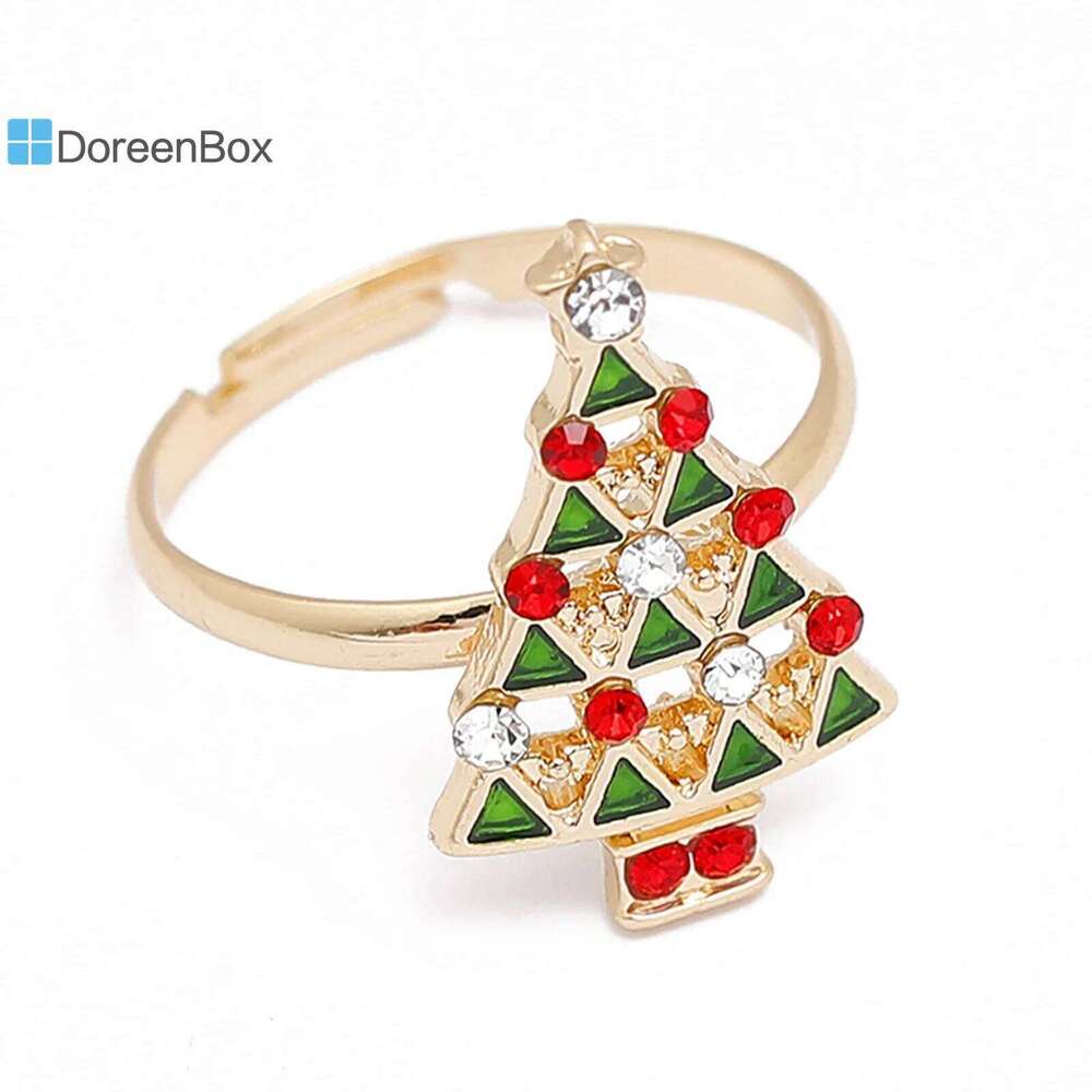 1 PC Open Gold Color Multicolor Enamel Rings Santa Claus Christmas Tree Fashion Jewelry 16mmUS size 5.25 H260312