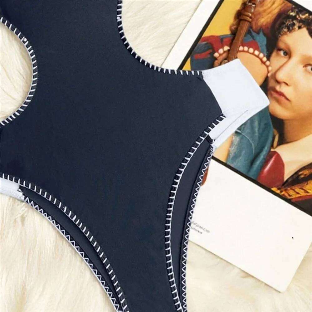 Sexy Halter String Backless Swimsuit One Piece Hollow Out Monokini Black White Patchwork Swimwear Woman 2025 Summer Bathing Suit Y260303