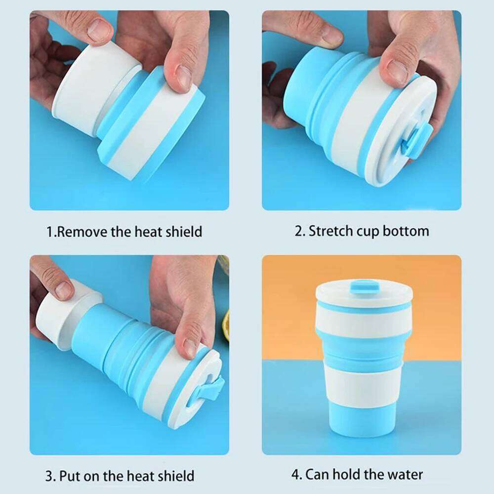 12 Oz Reusable Silicone Collapsible with Lid Camping 350ml 500ml Portable Folding Coffee Cups for Travel Z260314
