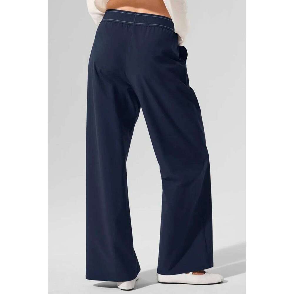 Yoga Sports Wide Leg Pants Thin Casual Loose Navy Blue Baggy Sweatpants Elastic Waist Solid Fitness Joggers Trousers Women