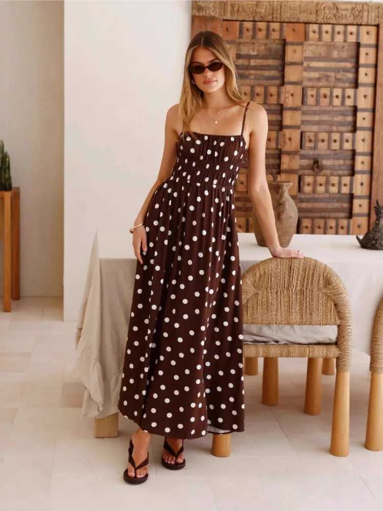 Contrast Dress Vestido Dresses 2025 Woman Spaghetti Strap Polka Dots Sling Holiday Vacation Slim Trendy Temperament Simple StyleT260316