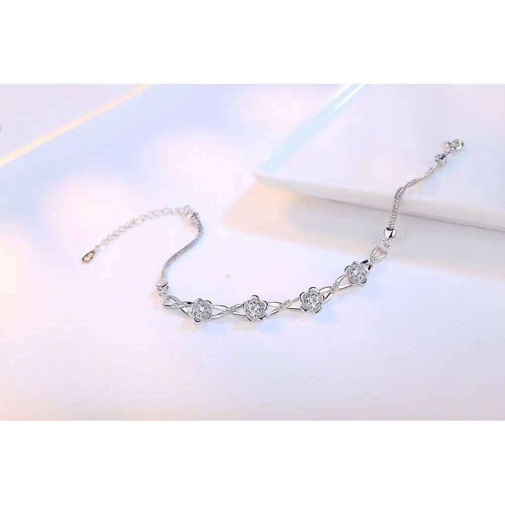 Luxury 925 Sterling Silver Purple White Zirconia Plum Flower Bracelets & Bangles For Women pulseira de Prata S-B51 Z260313