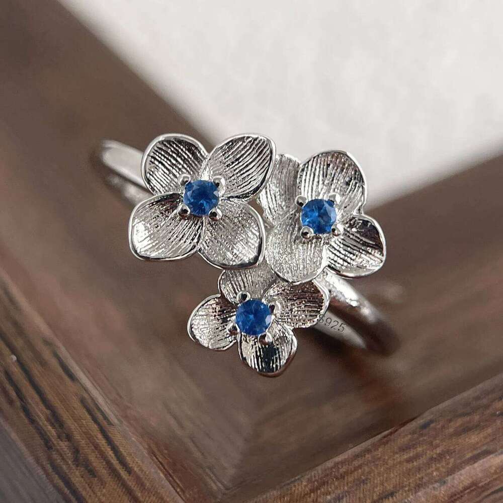 925 Sterling Silver Rings for Women Couple Minimalist Handmade Simple Blue Flower Zircon Ring Fine Jewelry Gift Prevent Allergy H260312