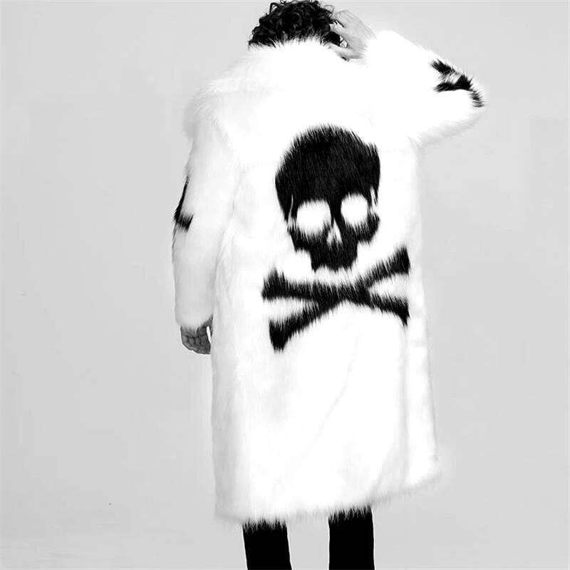 PFHQ Male Skull Pattern Faux Fur Coat Long Knee Length Outdoor Delicacy Warm Heavy Industry Versatile Windbreaker Autumn 21Z2170 Z260313