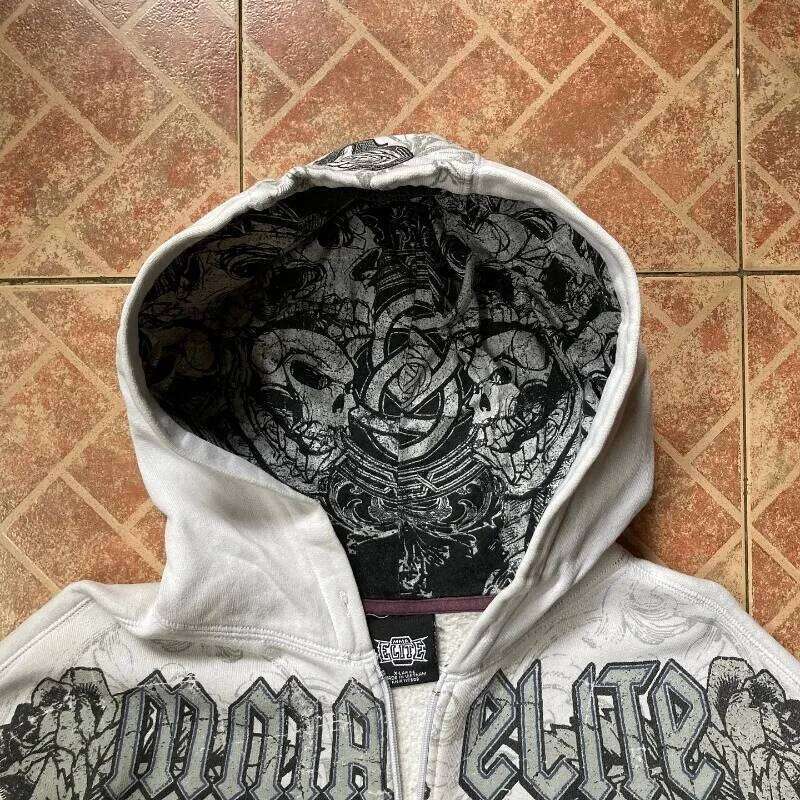 2025 American Vintage Oversized Skull Graphic Zipper Hoodie Men Y2K Harajuku Hip Hop Gothic Couple Casual Joker Sweatshirt Coats Z260315