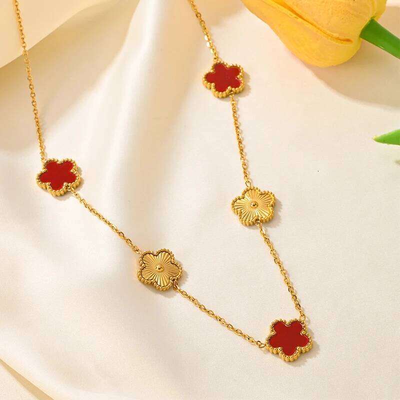 Elegant Pendant Necklace for Girls Stainless Steel Necklaces Woman Trend 2024 Double Sided Flower Cr Fashion Jewelry Gifts H260312