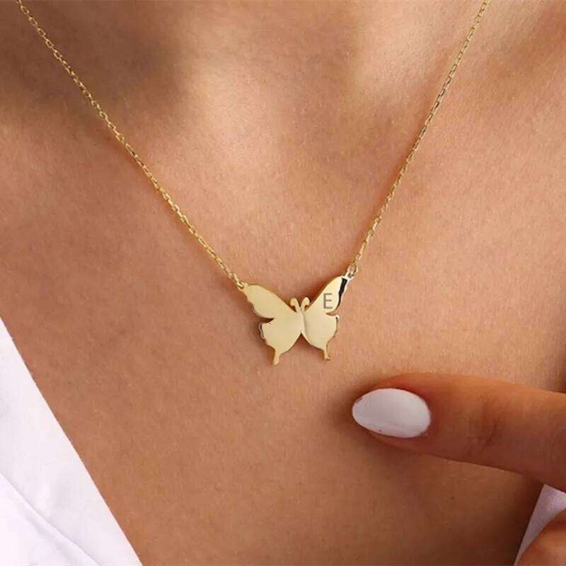 Stainless Steel Initial Letter Necklaces For Women Minimalist Gold Color Butterfly Name Necklace Wedding Jewelry BFF H260312