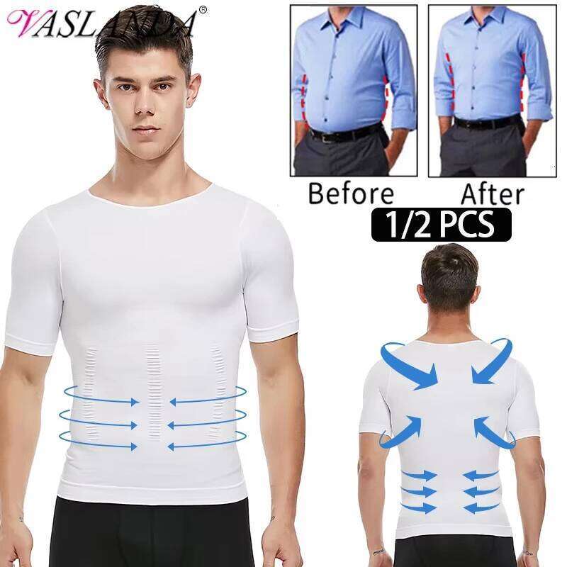 1/2 PCS Men Body Shaper T-Shirt Slimming Shapewear Corrective Posture Belly Control Compression Man Modeling Underwear Corset 26Y0313