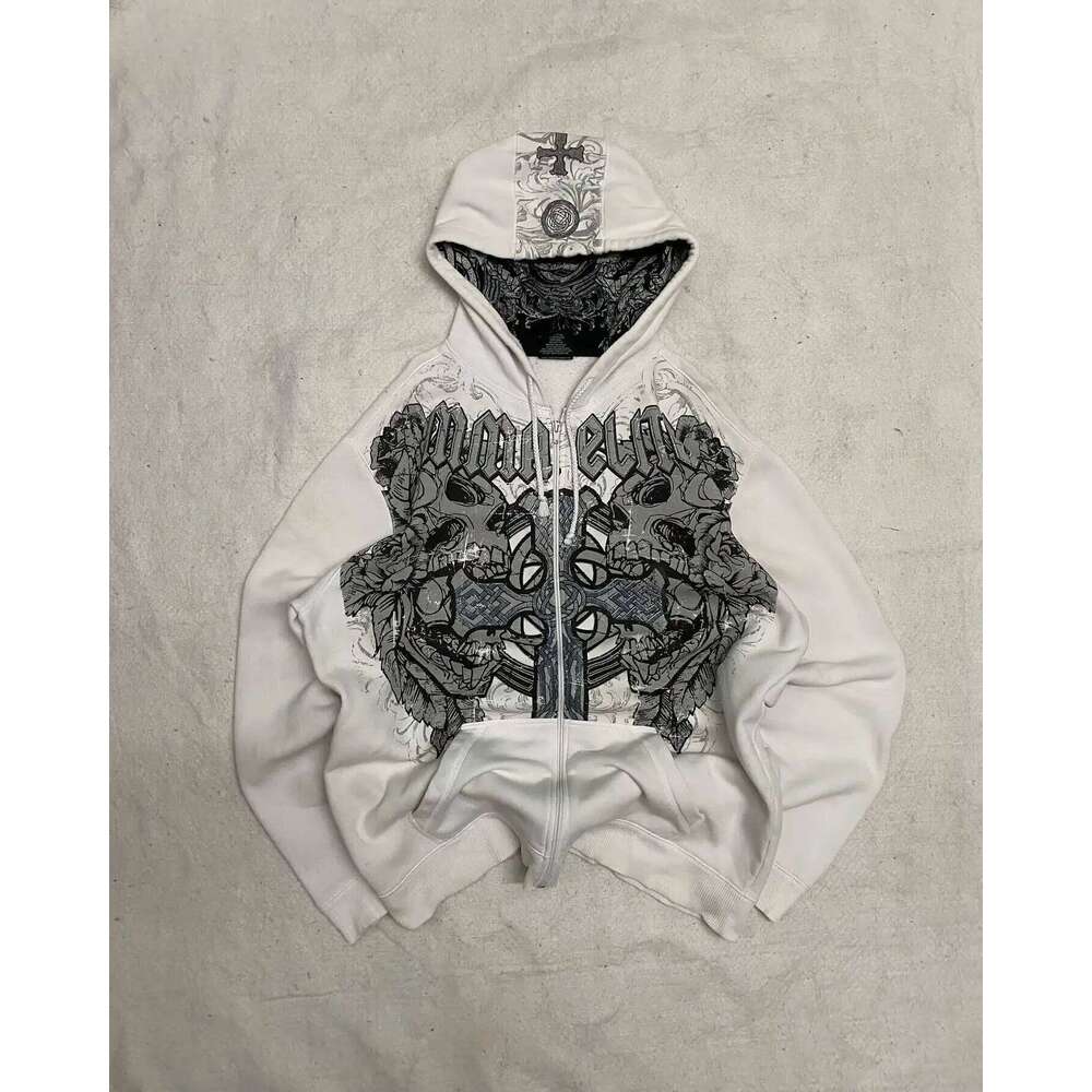 Affliction Street Y2K Retro Gothic Skull Oversize Zipper Mens Womens Hip Hop Casual Sweatshirt Personality Hoodie Z260315