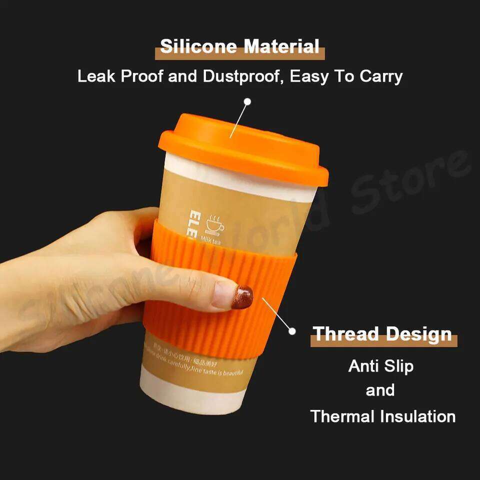 World 2PCS/Set Silicone Anti Slip Heat Insulation Sleeve Coffee Mug Glass Cover Anti-Dust Cup Lids Z260314