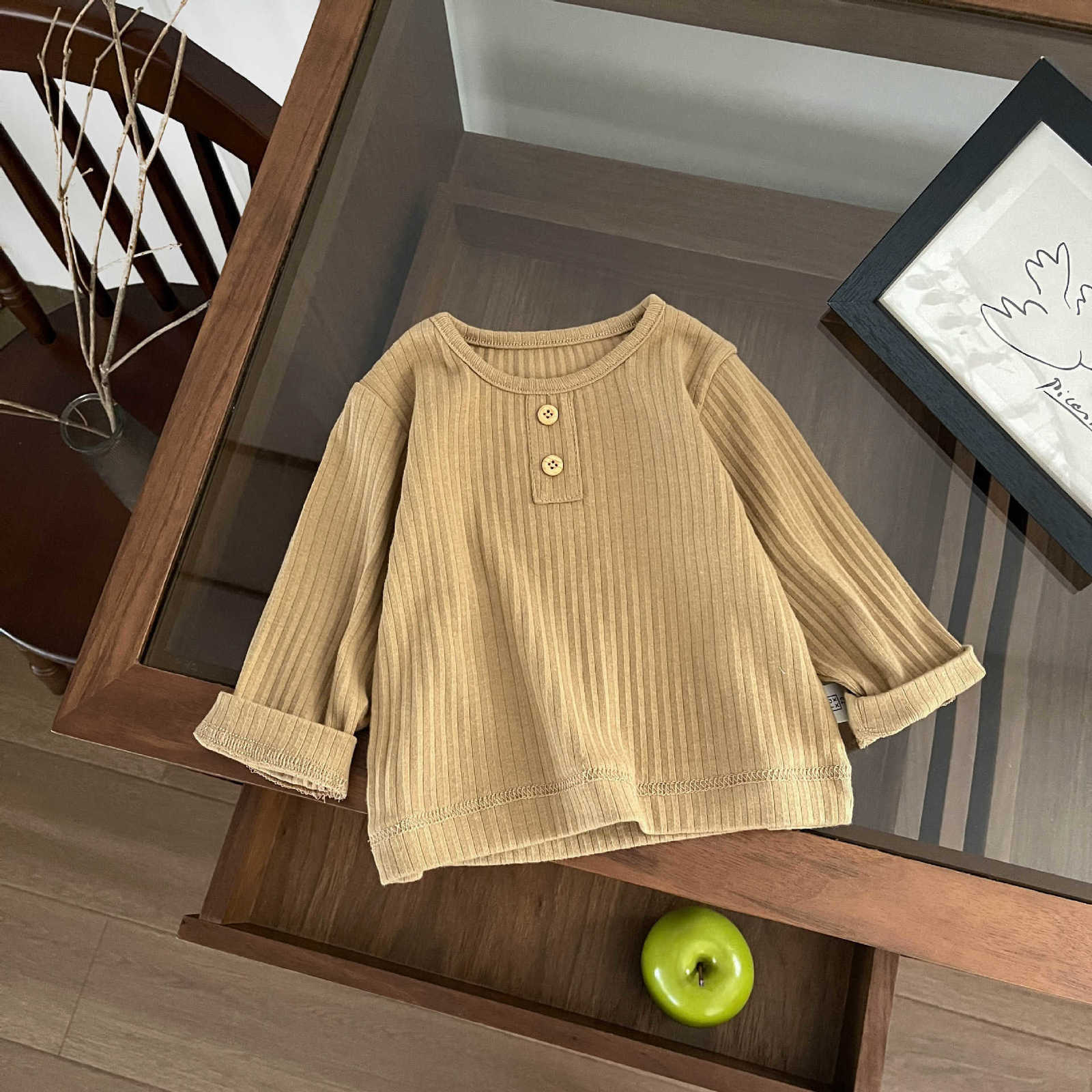 T-shirts Infant and toddler spring/autumn stylish solid color ribbed long-sleeve T-shirt for boys and girls versatile and comfortable top for babies