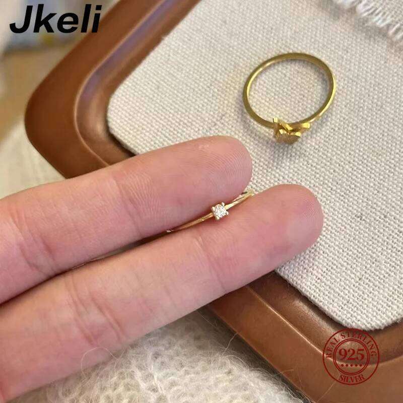 Jkeli S925 Sterling Silver Gold Plated White Zircon for Women Simple Fashion Design Fresh Style Open Finger Ring H260312