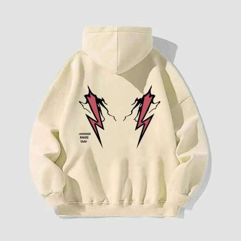 Silver Fox American College Style Lightning Printed Hoodie Men Women, versatile for autumn and winter, ins loose jacket Z260314