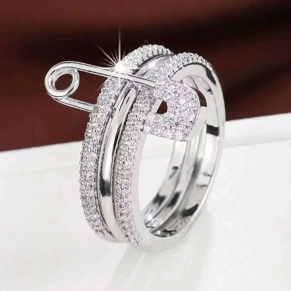 Needle Triple Layer Zircon Series Hip Hop Style Copper New Year Party Jewelry Ring Gift H260312