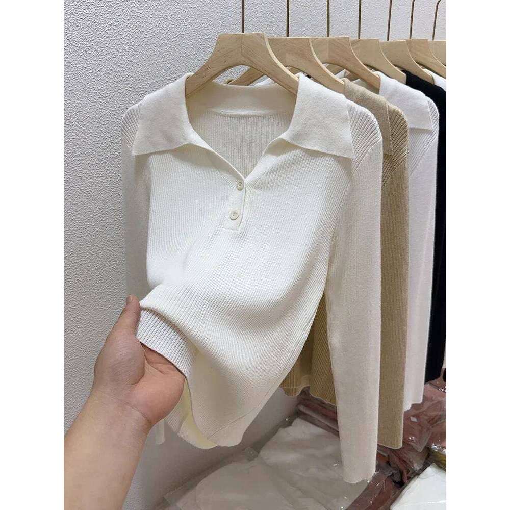 Autumn Winter Half-open V-lapel Pullover Female Korean Version Of Long-sleeved Wearing Loose Sweater Slim Button Tops Z260314