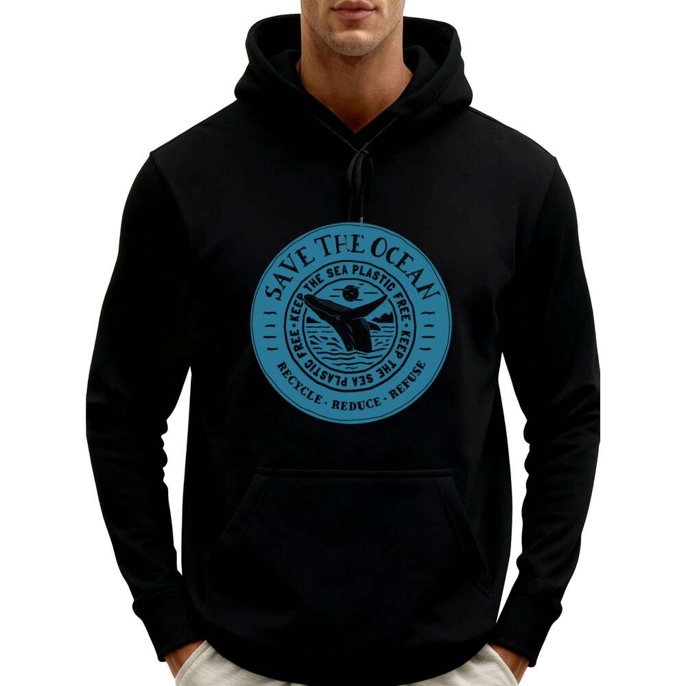 Save Ocean Keep The Sea Plastic Free Humpback Whale Casual Style Original Mens Pullover Hoodies Funny Tops Z260314