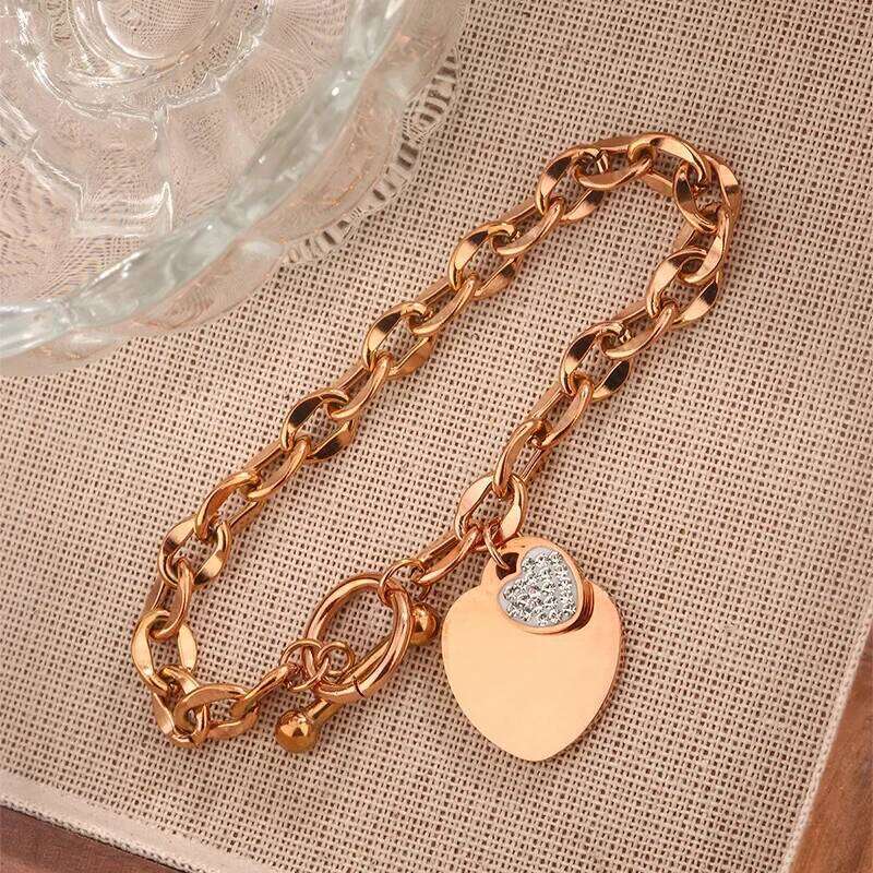 1 Pcs Bangle For Women Girl Not Fade Stainless Steel Gold Plated Waterproof Geometric Heart Pendant Bracelet Jewelry Z260313