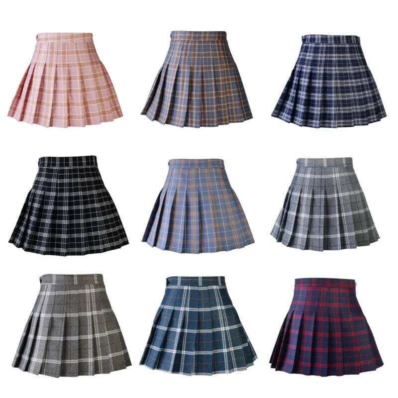 Harajuku 0Women Pleat Skirt 0Preppy Style Plaid 0Mini Cute Japanese School Uniforms Ladies Jupe Kawaii Z260314