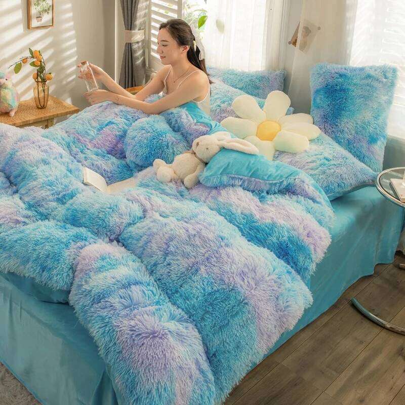 Thickened mink four-piece set winter Warm plush duvet cover flat sheet pillowcases Colorful crystal velvet 4PCS sets queen king H260312 - view 3