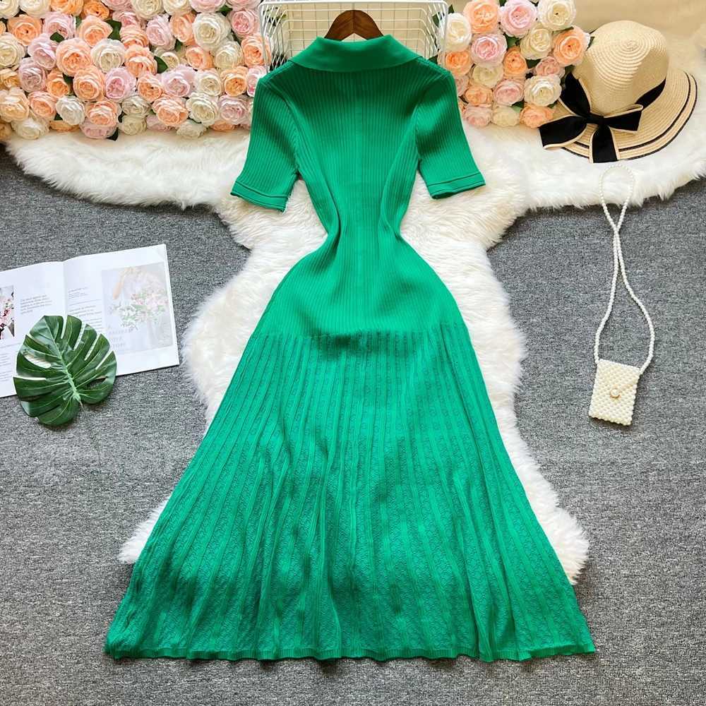 YuooMuoo Brand Fashion Vintage Turn-down Collar Knit Maxi Dress Elegant Single-breasted A-line Long Shirt Dress Lady VestidosT260314