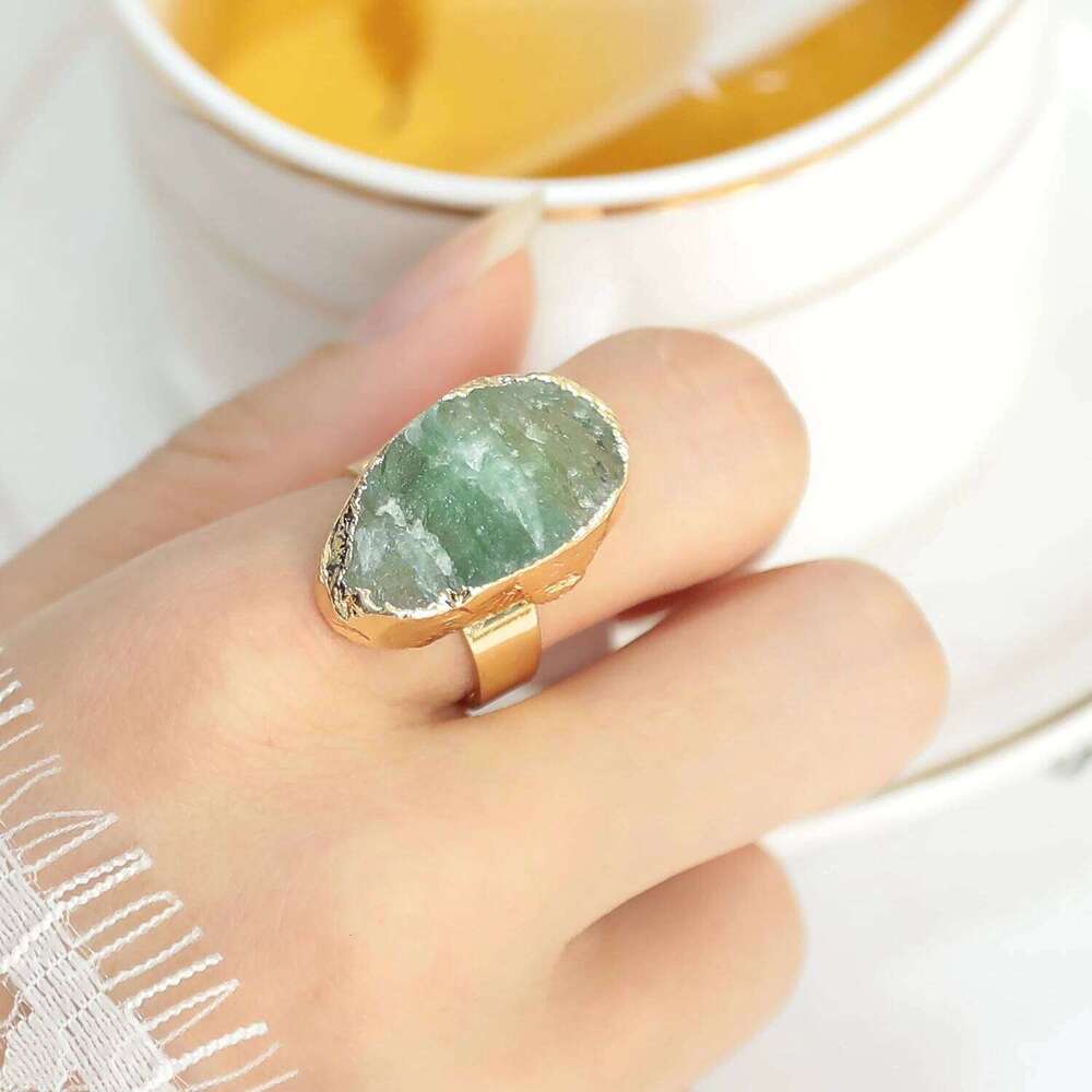 Natural Crystal Amethyst Fluorite Irregular Original Stone Ring Raw Specimen Golden Plated Fashion Charm For Men Women Jewelry H260312