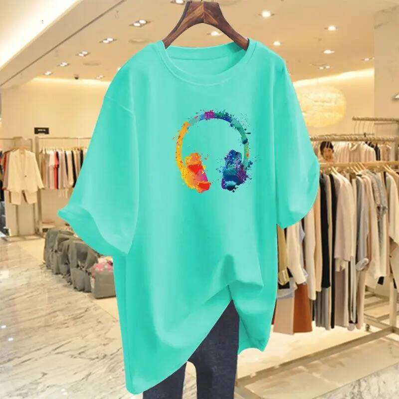 Women Fashion Pure Cotton Short Sleeve T-shirt Summer Casual Loose Chic Printing Top Tees Lady Basic Pullovers Y2k Clothes M-6XL Z260314