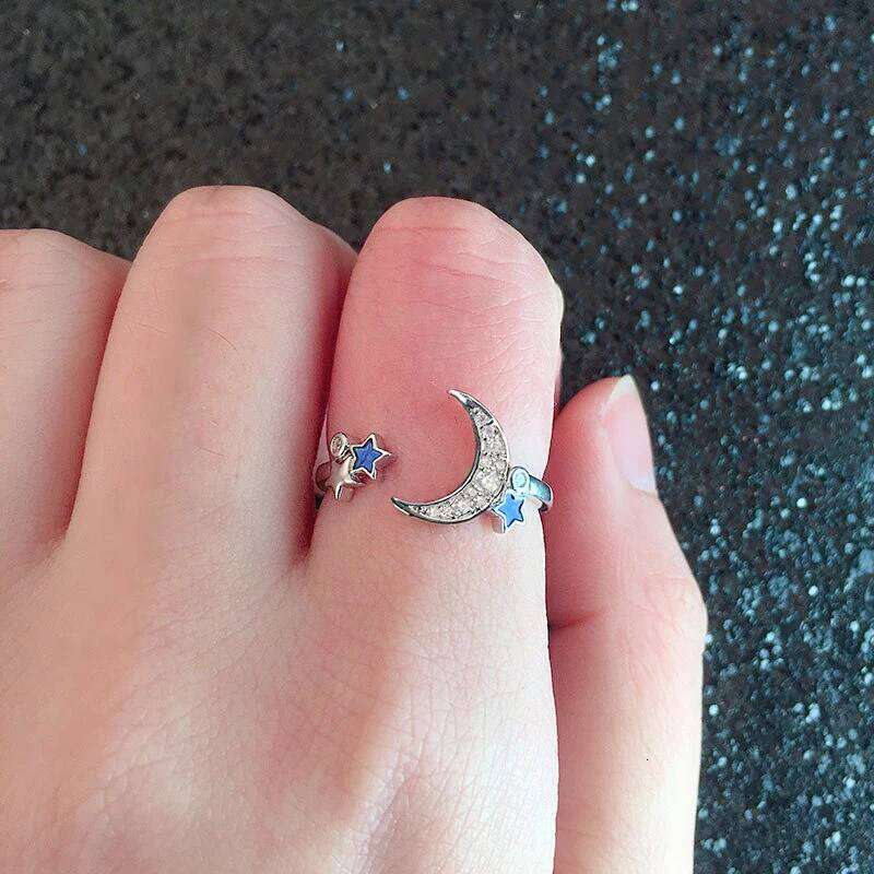 New Fashion Creative Design Moon Star Zircon Resizable Rings 925 Sterling Silver Rhinestone Elegant Ring Women&Girl Jewelry Gift H260312