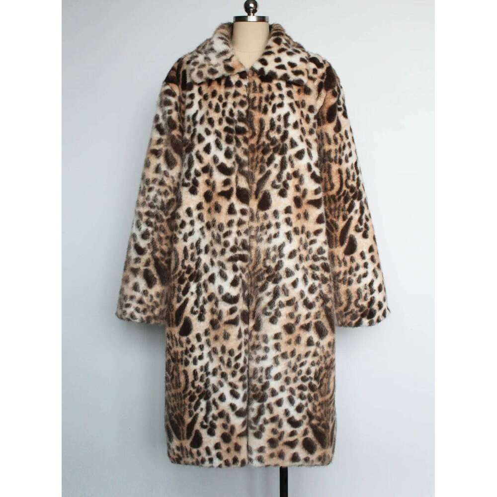 Men Faux Fur Coats Leopard Jackets Color Blocked Turn Down Collar Long Sleeve Single Breasted Straight Casual 2025 Autumn Winter Z260313