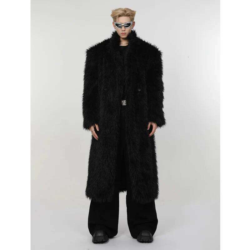 Men's winter artificial mink long over the knee fox fur wool fashion plush trench coat Z260313