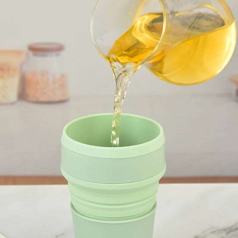 350ML/500ML Silicone Folding Cup Collapsible Mug With Cover Coffee Travel Outdoors Portable Water Drinking Tea Cups Z260314