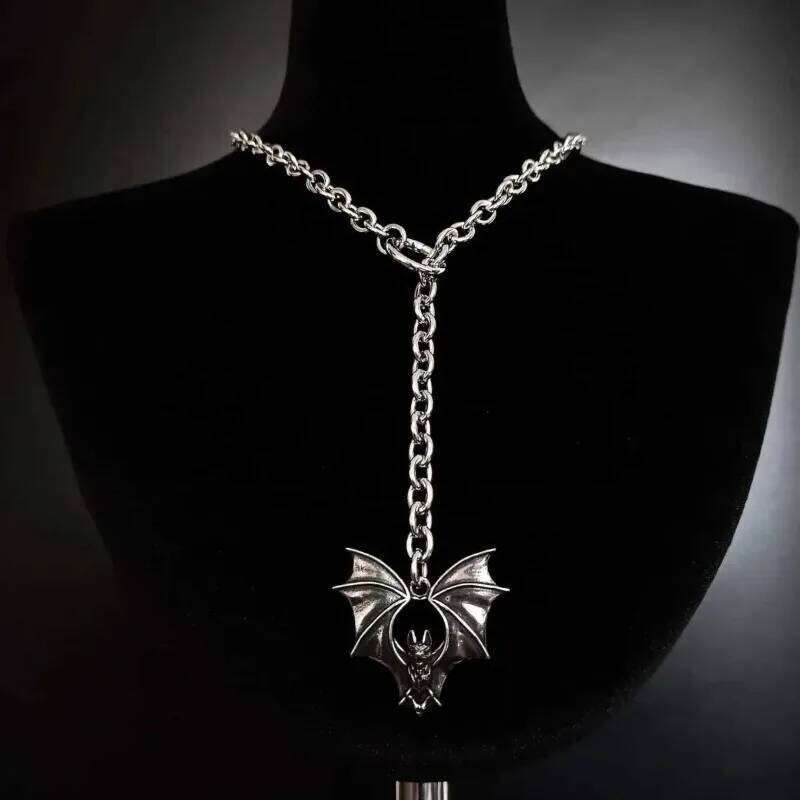Punk Stud Necklace, Gothic Jewelry, Bat, Exaggeration, Hippie, Y2k, Nightclub, O-ring, Design Sense, TrendyChoker for Women and Men H260312