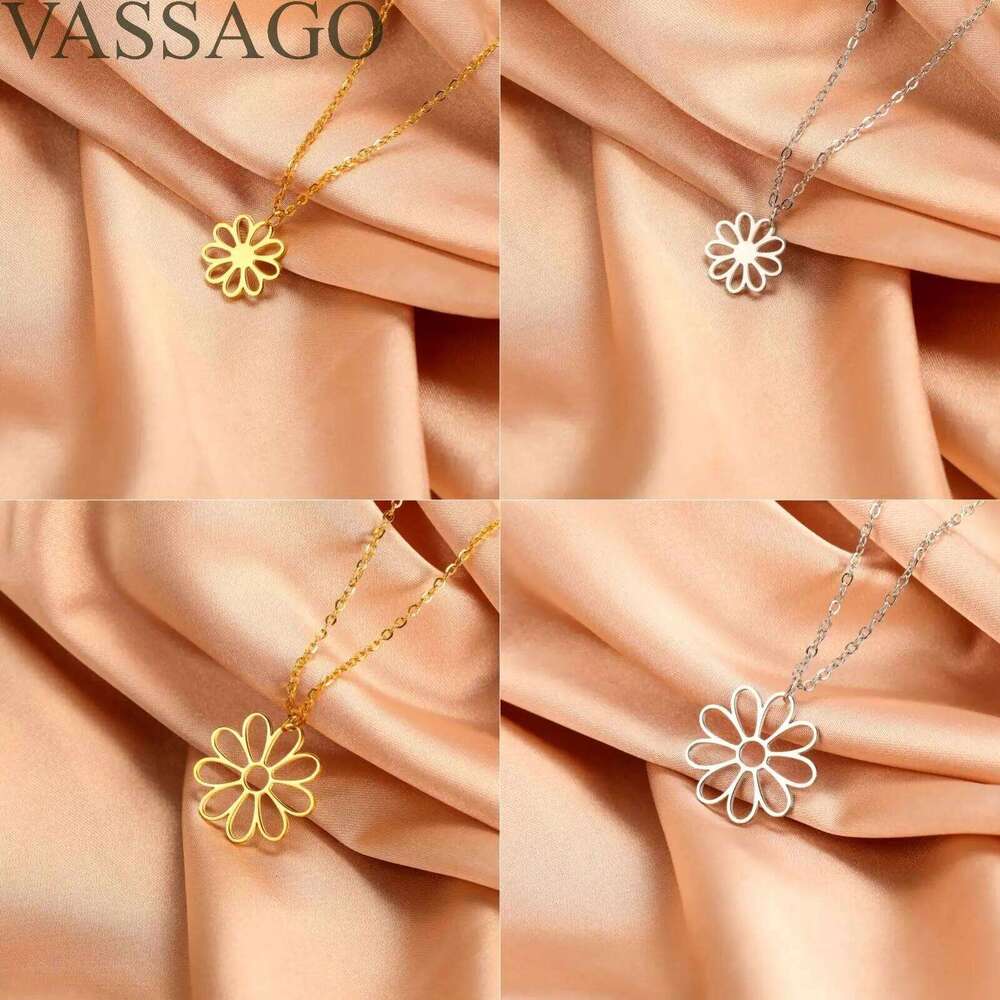 VASSAGO Daisies Stainless Steel Chrysanthemum Pendant Necklace for Women Little Wild Flower Jewelry H260312