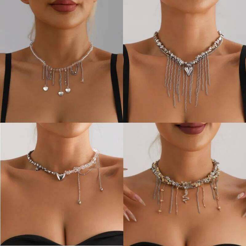 2025 Multilayer Vintage Star Heart Tassel Link Pendant Choker Necklace Creative Imitation Pearl Chain Party Jewelry Gifts H260312