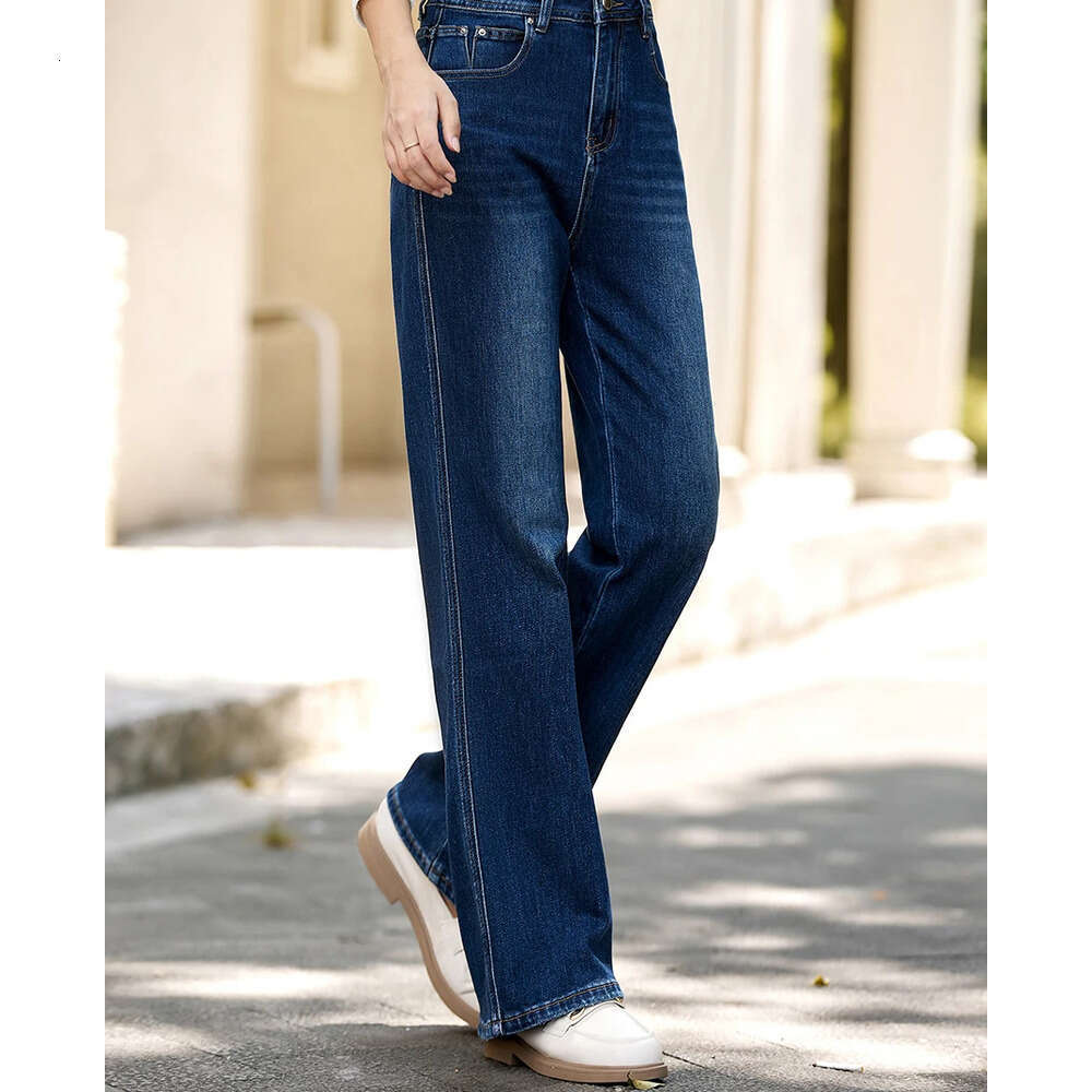 VIMLY Blue Denim Woman Pants Autumn Vintage 2025 New Straight Pockets Wide Leg Female Jeans Casual Button Trousers Ladies 75180 Z260313