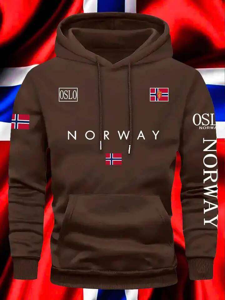 Norwegian Flag Print Trend Men Women Hooded Sweatshirt Autumn Winter Daily Outdoor Vacation Fitness Casual Loose Warm Sportswear Z260314