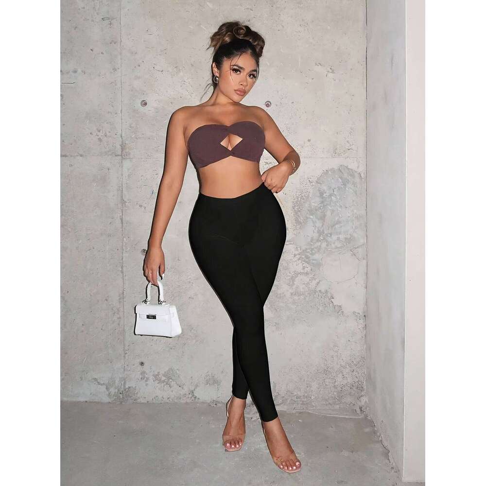 Women Solid High Leggings Sexy Elastic Waist Casual Yoga Pants at all seasons 26Y0313