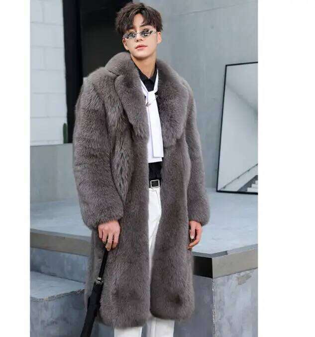 Men Faux Winter Thicken Fluffy Sleeve Warm Outerwear Luxury Fur Jackets Long Windbreaker Coat Z260313