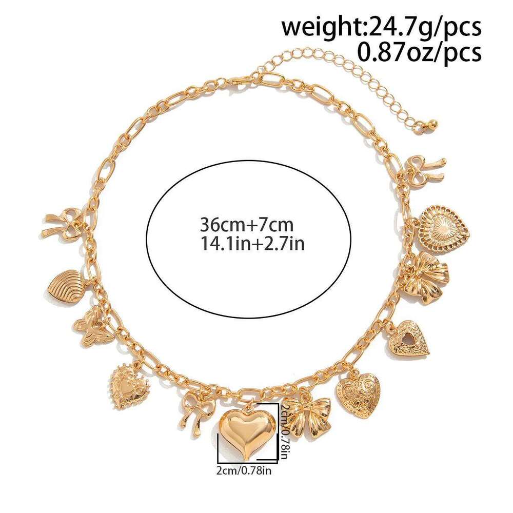 Salircon Vintage Heart Bowknot Charm Choker Necklace Trending Adjustable Clavicle Chain Women Neck Jewelry Gift H260312