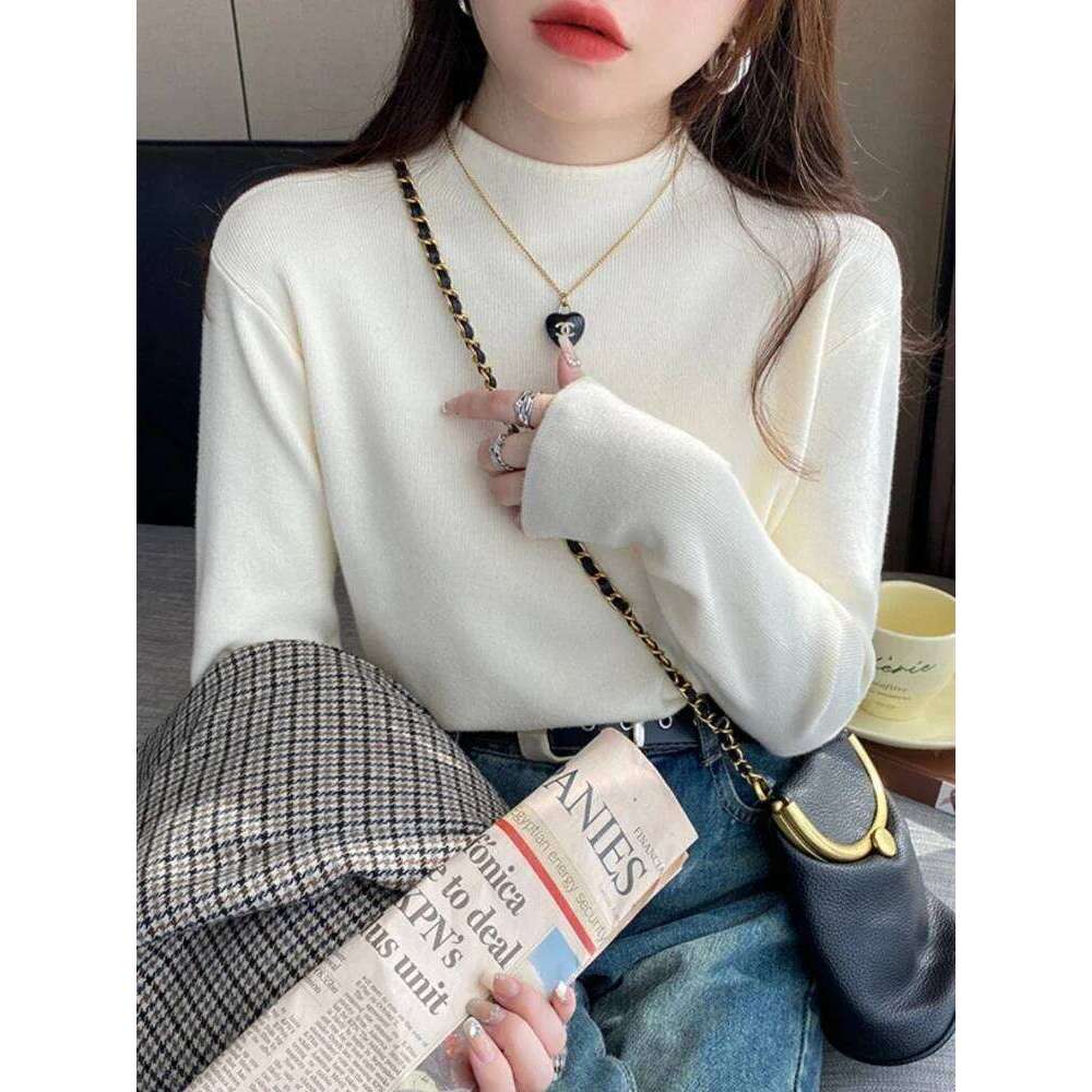 Knitted Pullover Women Fashion Slim Stretch Tops Spring Autumn Turtleneck Sweater Korean Long Sleeve Simple Base Layer Top Z260313