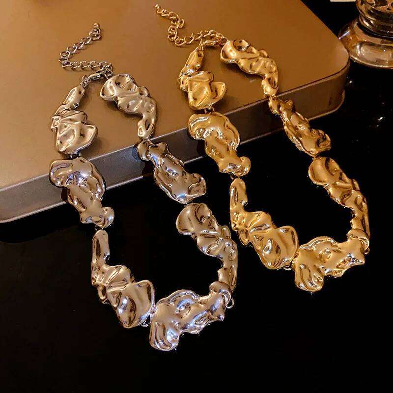Punk Irregular Metal Women's Fashion Exaggerated Geometric Necklace Simple Gold Silver Color Collar Party Jewelry H260312