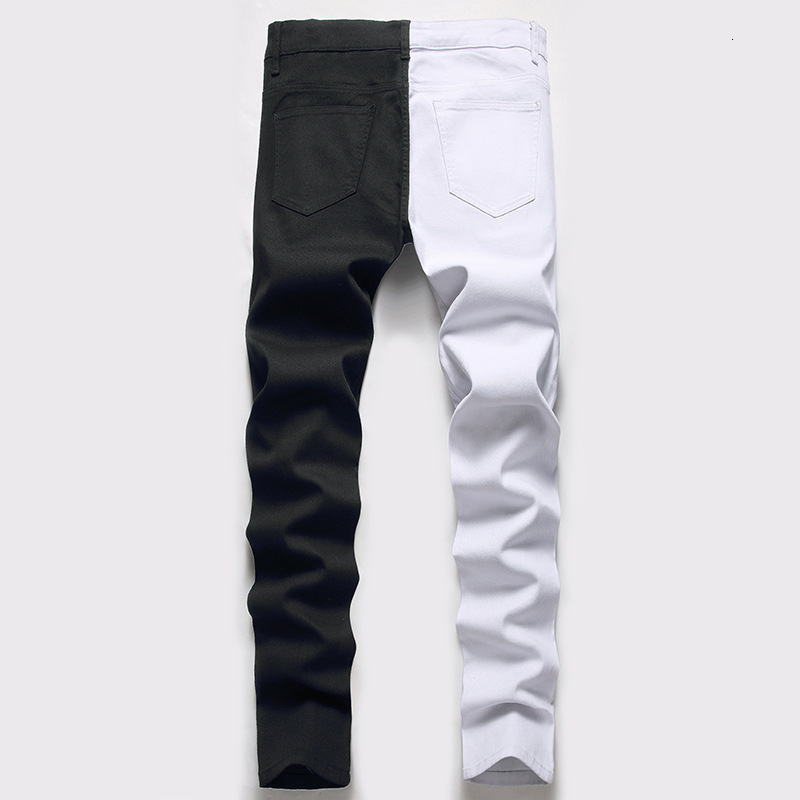 Two Colors Spliced Into Jeans Mens Fashion Casual Trousers Black White Denim Pants Y2k Mens Jeans Men Pants 240830
