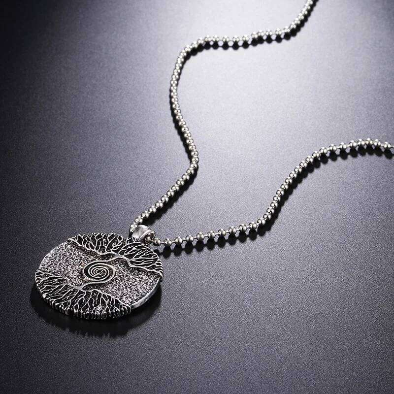 Vikings Amulet Tree of Life Round Silver Color Big Pendant Stainless Steel Chain Necklace Norse Viking Jewelry Talisman H260312