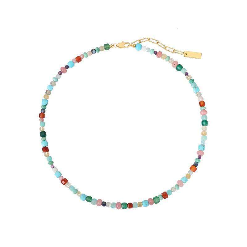 Imitate Colorful Natural Stone Beaded Necklace Women's Sweet and Fashionable Jewelry Set Elegant Accessories Neckchain for Girls H260312