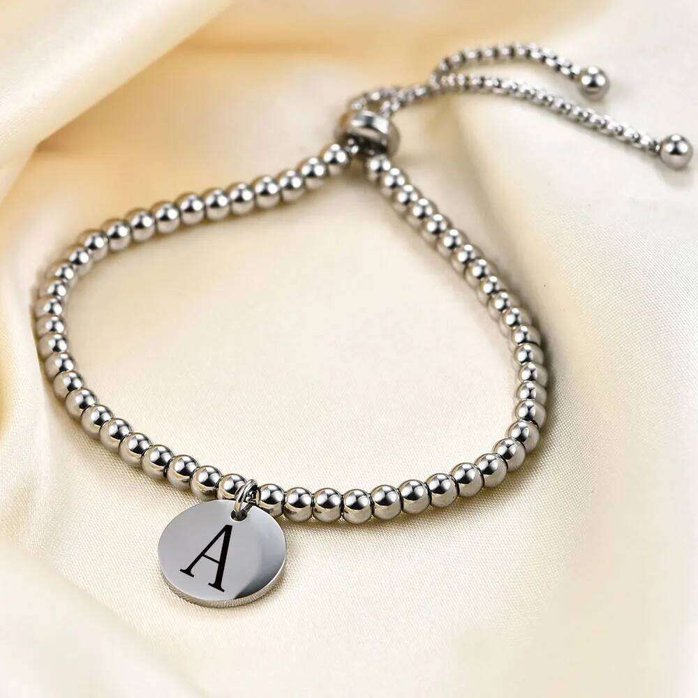 Simple titanium stainless steel bead 3MM string bracelet, adjustable round 26 English letters Z260313