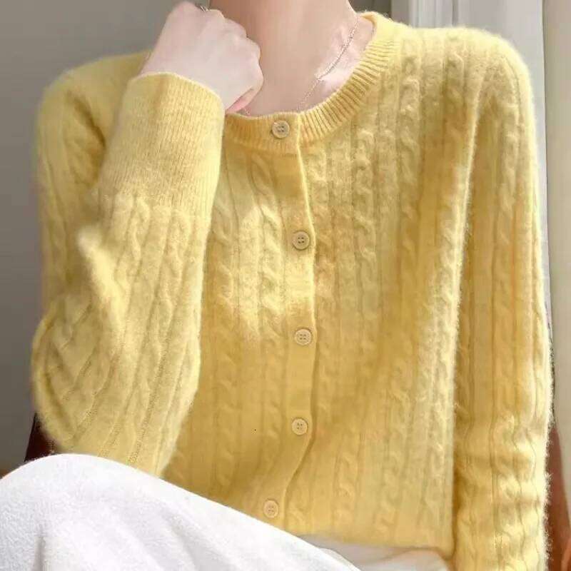 Autumn Winter 2025 Women Cardigans O-neck Solid Sweater Spring Long Sleeve Single Breasted Knit White Fashion Korean warm Jumper Z260314