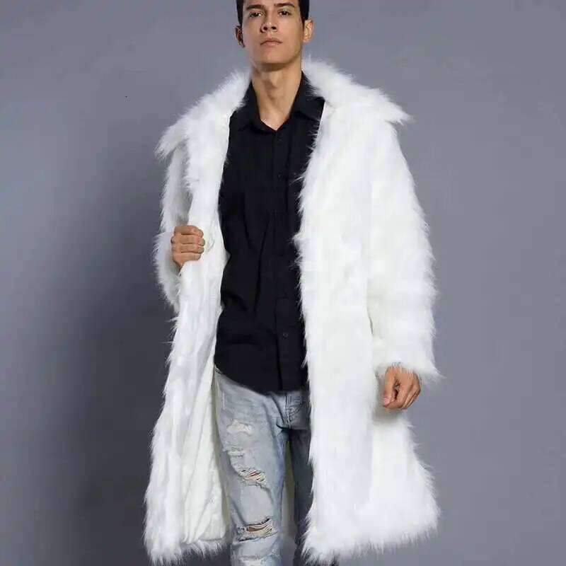 PFHQ Autumn Winter New Men's Square Neck Faux Fur Coat 2024 Solid Color Warm Long Sleeve High Street Tops 21Z7150 Z260313