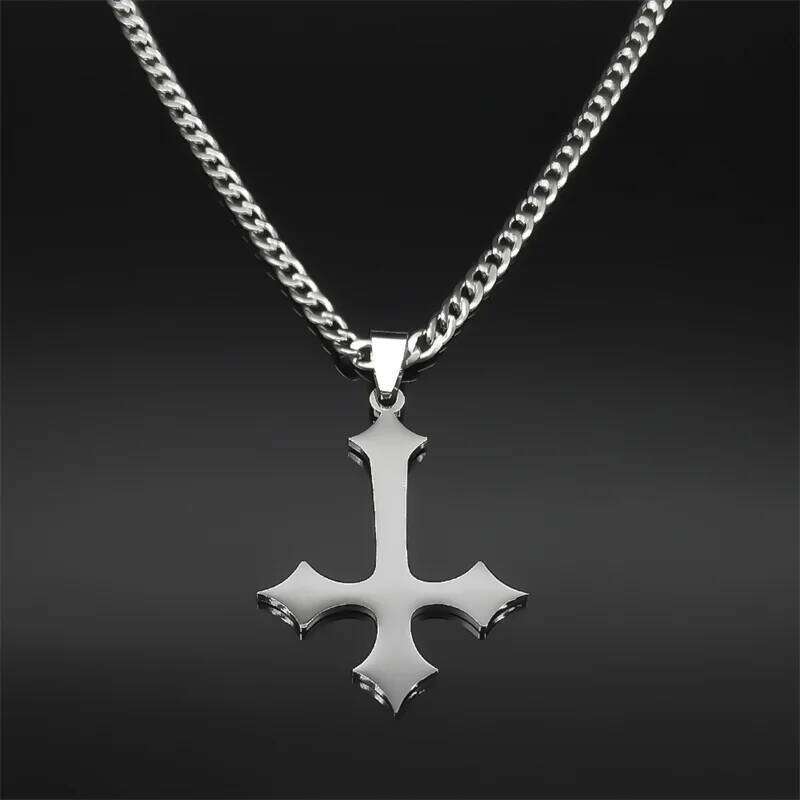 Goth Upside Down Stainless Steel Pendant Necklace for Men Black Color Inverted Cross Kering Handbag Accessorie Jewelry H260312