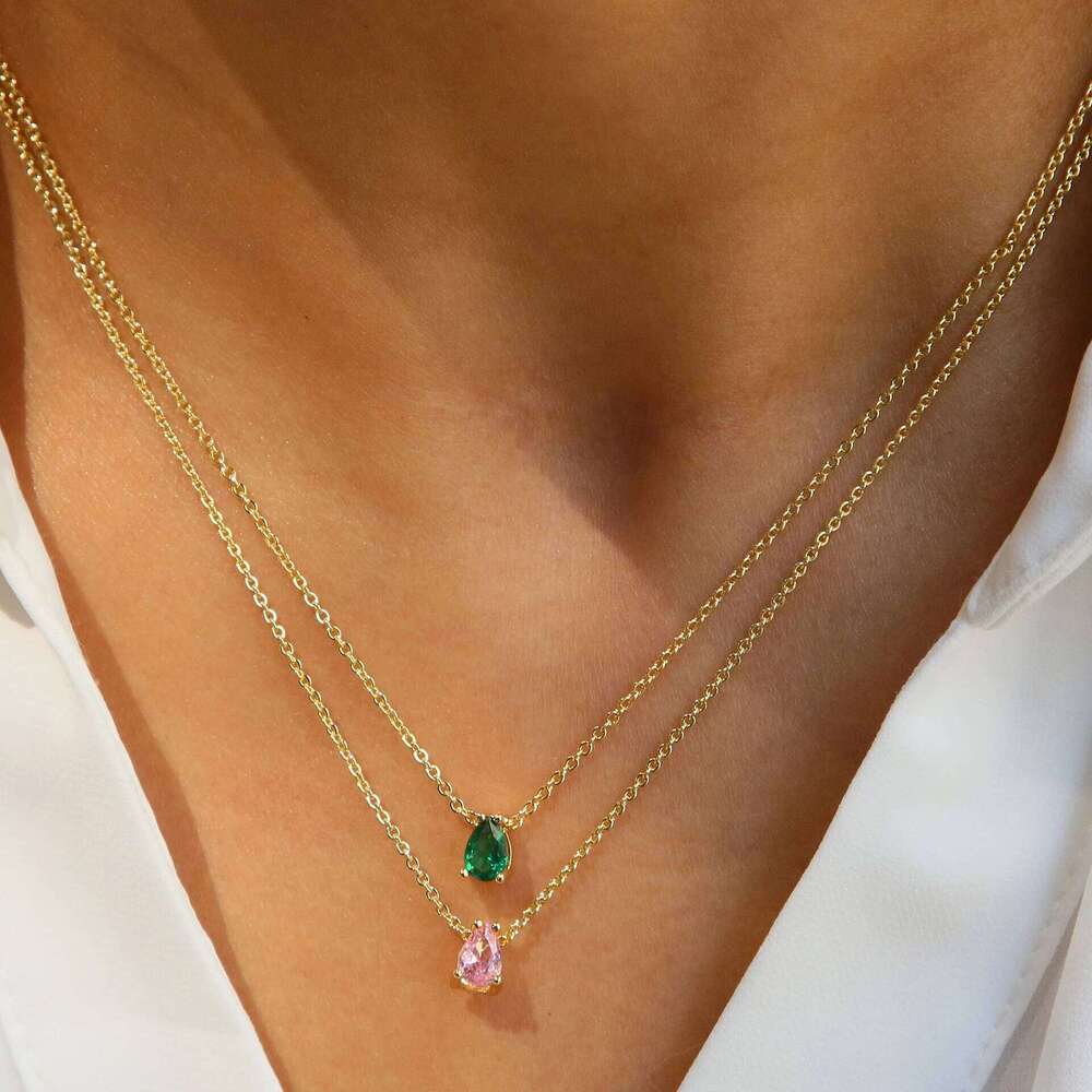 Hot Sale Shiny Crystal Necklace Stainless Steel Teardrop Zirconia Pendant Women's Birthstone Collarbone Chain Wholesale H260312