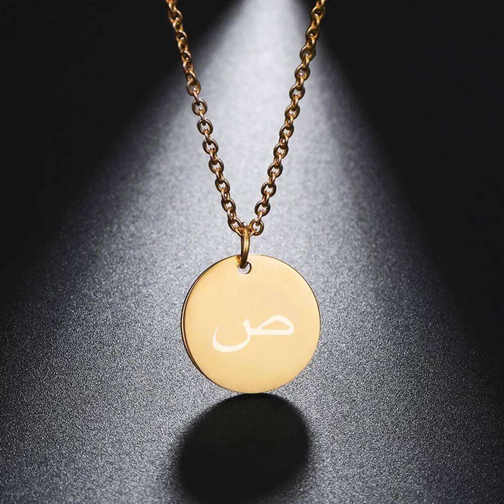 Cazador Arabic Letter Round Pendant for Women Stainless Steel Arab Alphabet Choker Necklace Jewelry 2025 Valentine Gift H260312